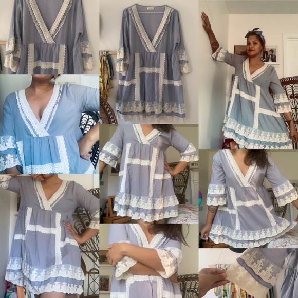 Velzera EUC blue and white lace bohemian dress - Picture 4 of 16